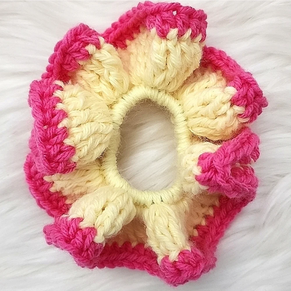 Handmade Textured Crocheted Scrunchies Ponytail Holder Hair Tie Set Of 3 - New